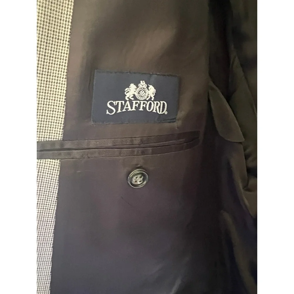 Stafford Men's Light Grey Micro Check Three Button Blazer Jacket Business Casual